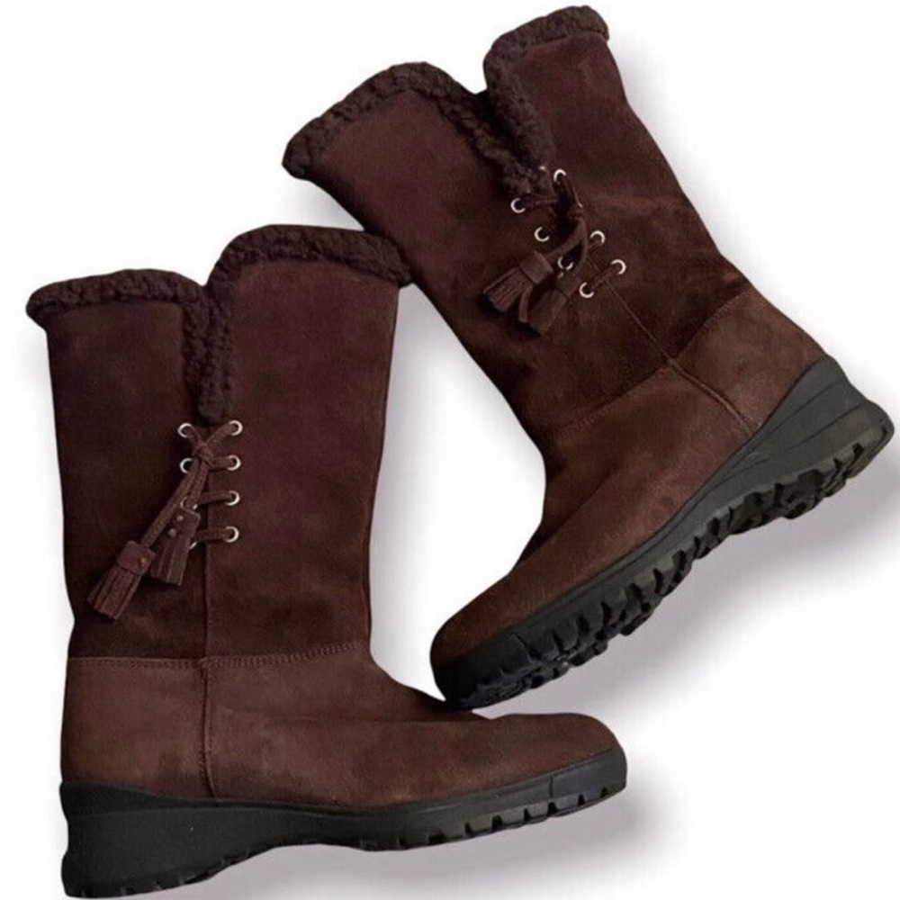 Lauren Ralph Lauren Tadina Brown Suede Leather Shearling Boot